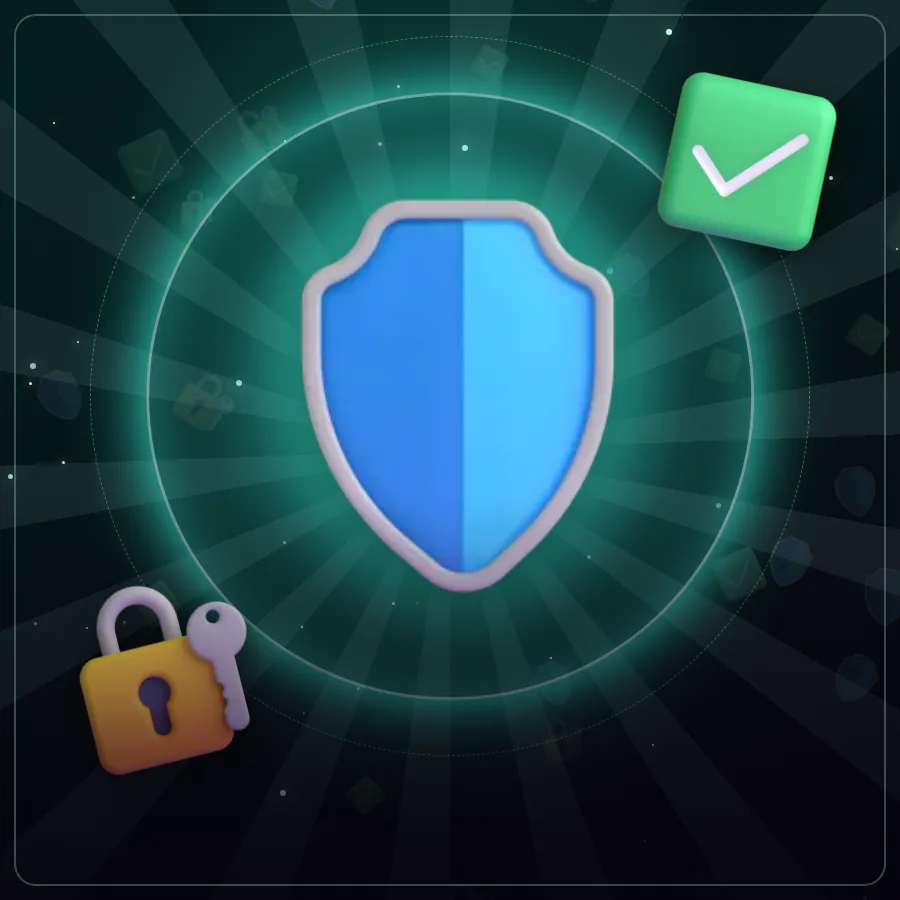A glowing shield with a padlock
